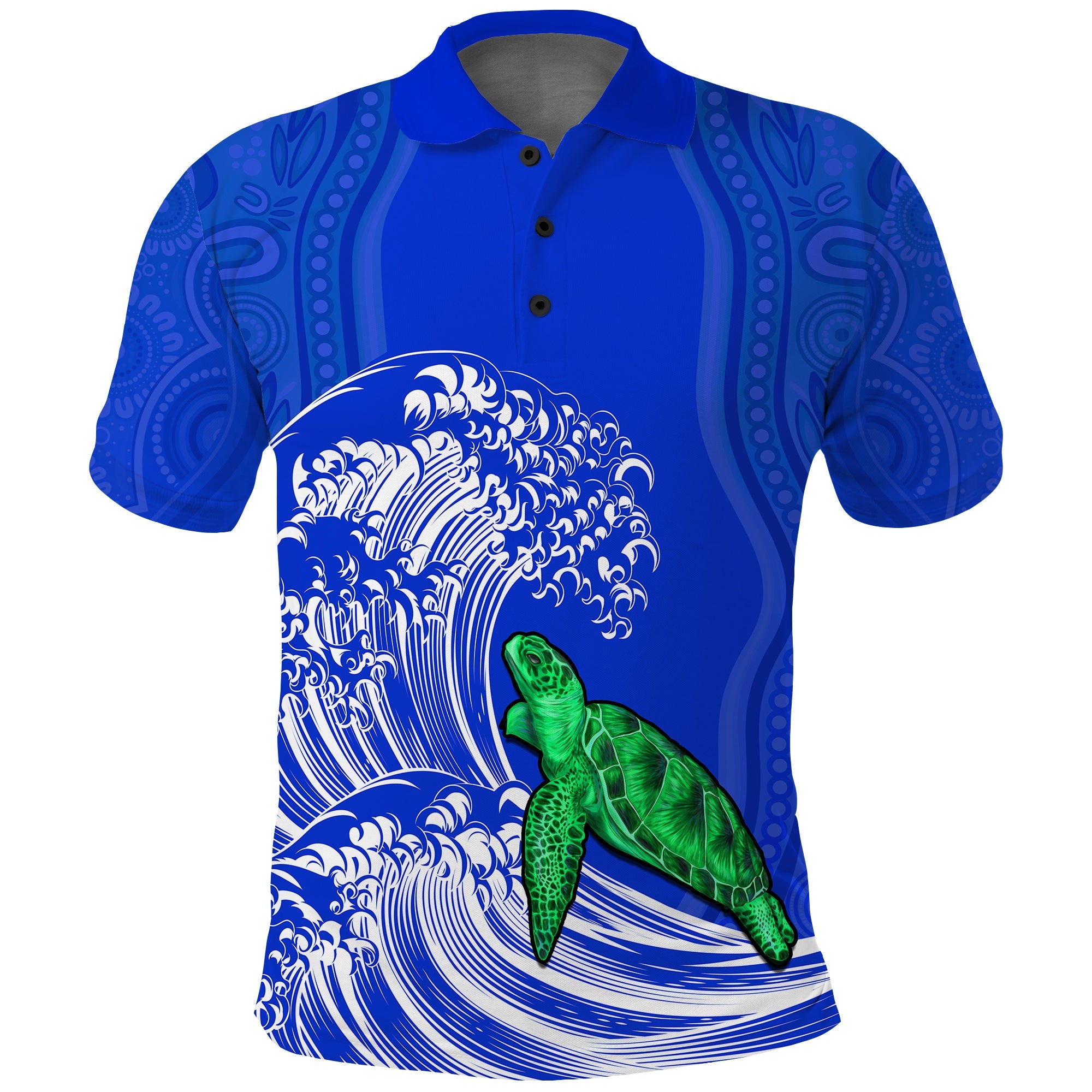 custom-personalised-torres-strait-islands-polo-shirt-the-dhari-mix-aboriginal-turtle-version-blue