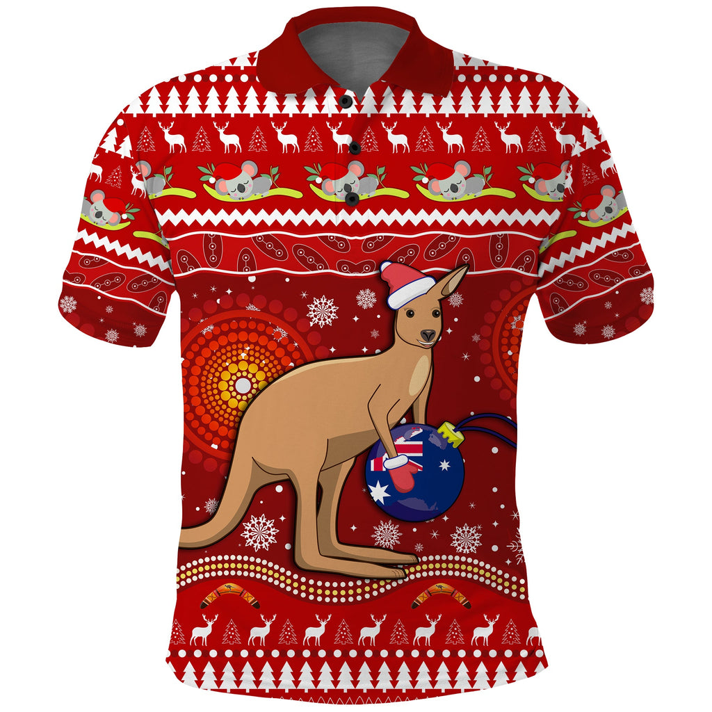 custom-personalised-australia-christmas-polo-shirt-aboriginal-kangaroo