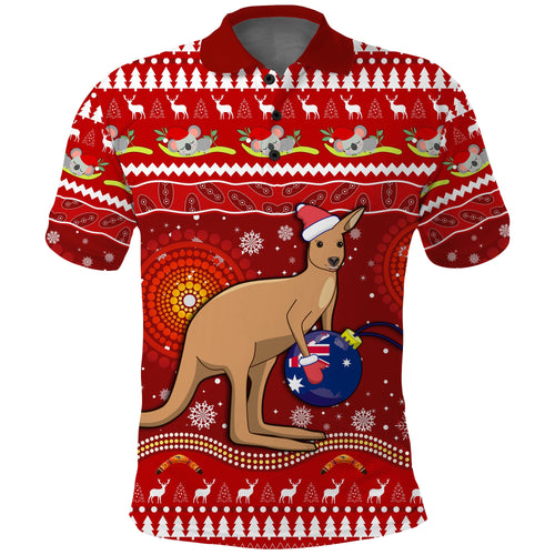 custom-personalised-australia-christmas-polo-shirt-aboriginal-kangaroo