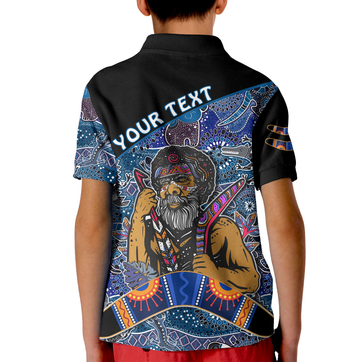custom-personalised-australian-boomerang-polo-shirt-kid-indigenous-australia-blue-graceful