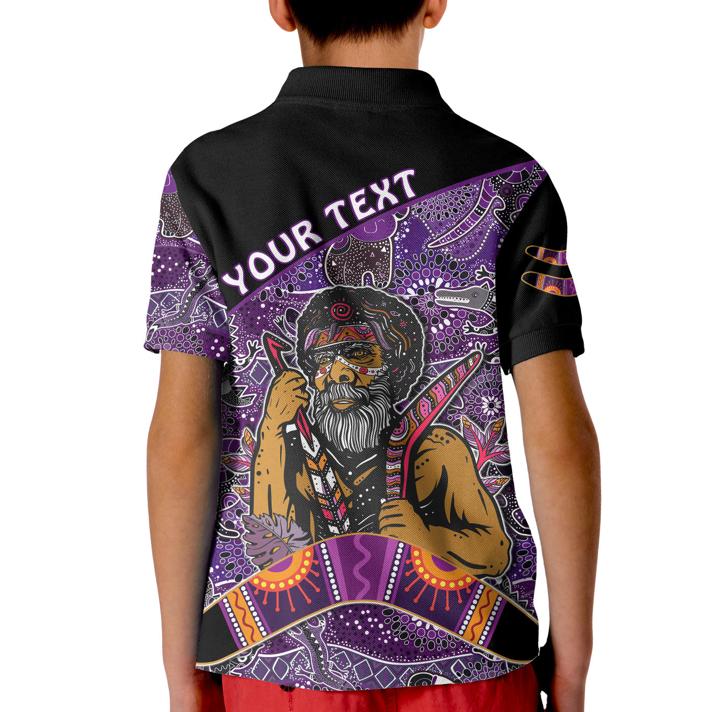 custom-personalised-australian-boomerang-polo-shirt-kid-indigenous-australia-purple-graceful