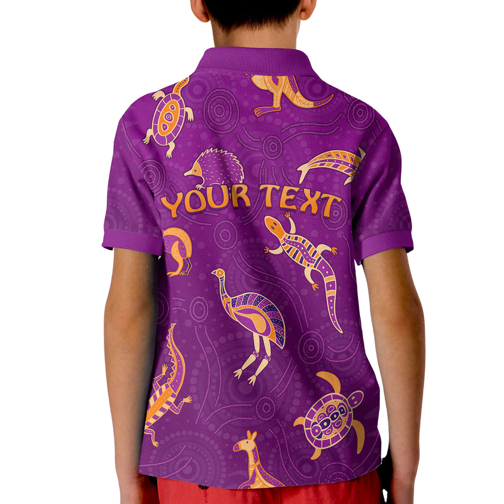 custom-personalised-aboriginal-art-polo-shirt-kid-animals-australia-version-purple
