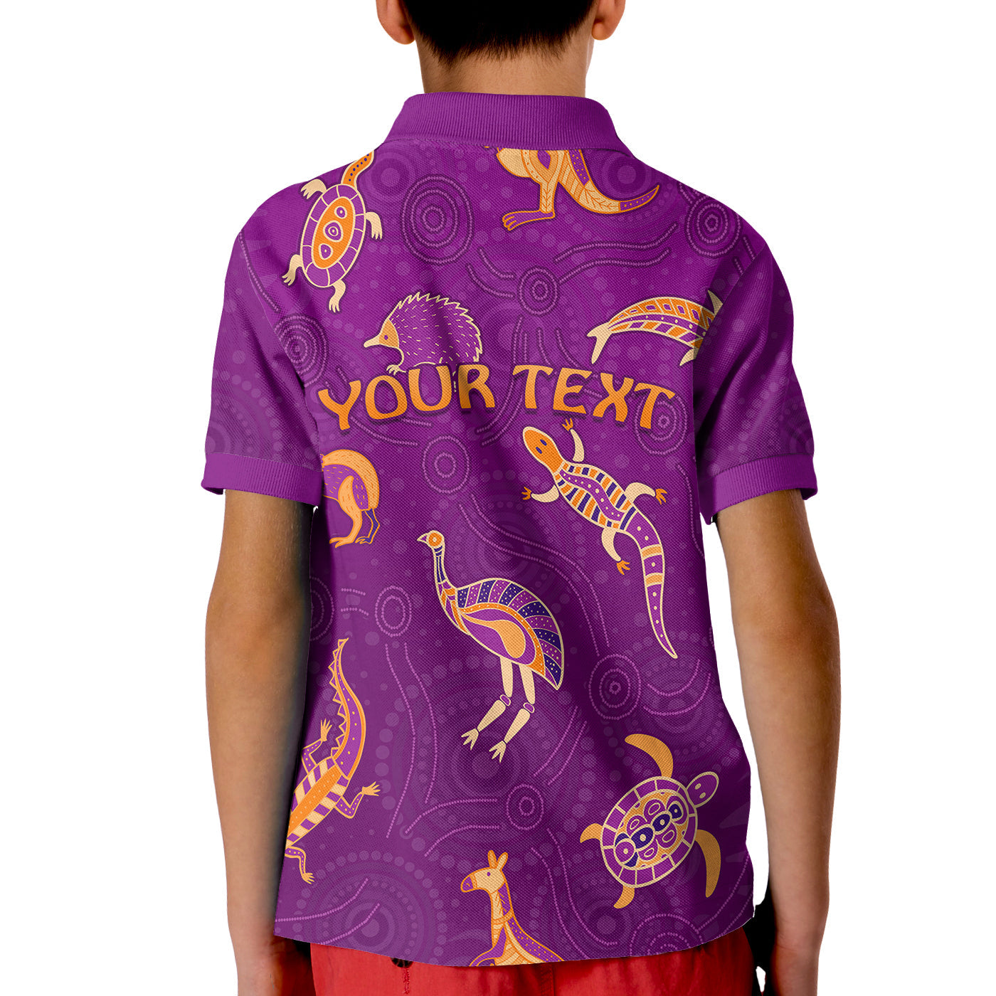 custom-personalised-aboriginal-art-polo-shirt-kid-animals-australia-version-purple