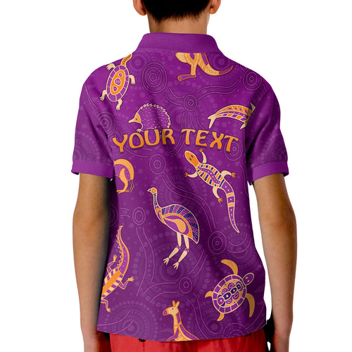 custom-personalised-aboriginal-art-polo-shirt-kid-animals-australia-version-purple