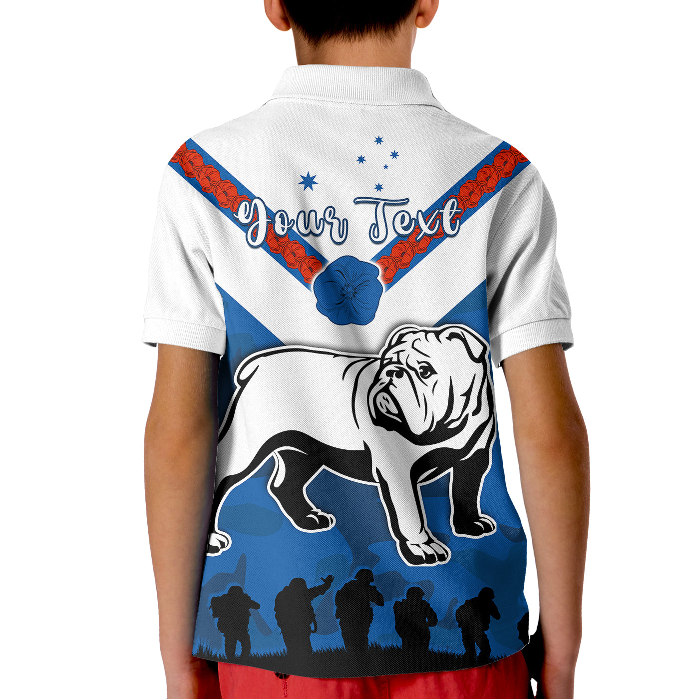 custom-personalised-bulldogs-anzac-day-polo-shirt-kid-simple-lest-we-forget