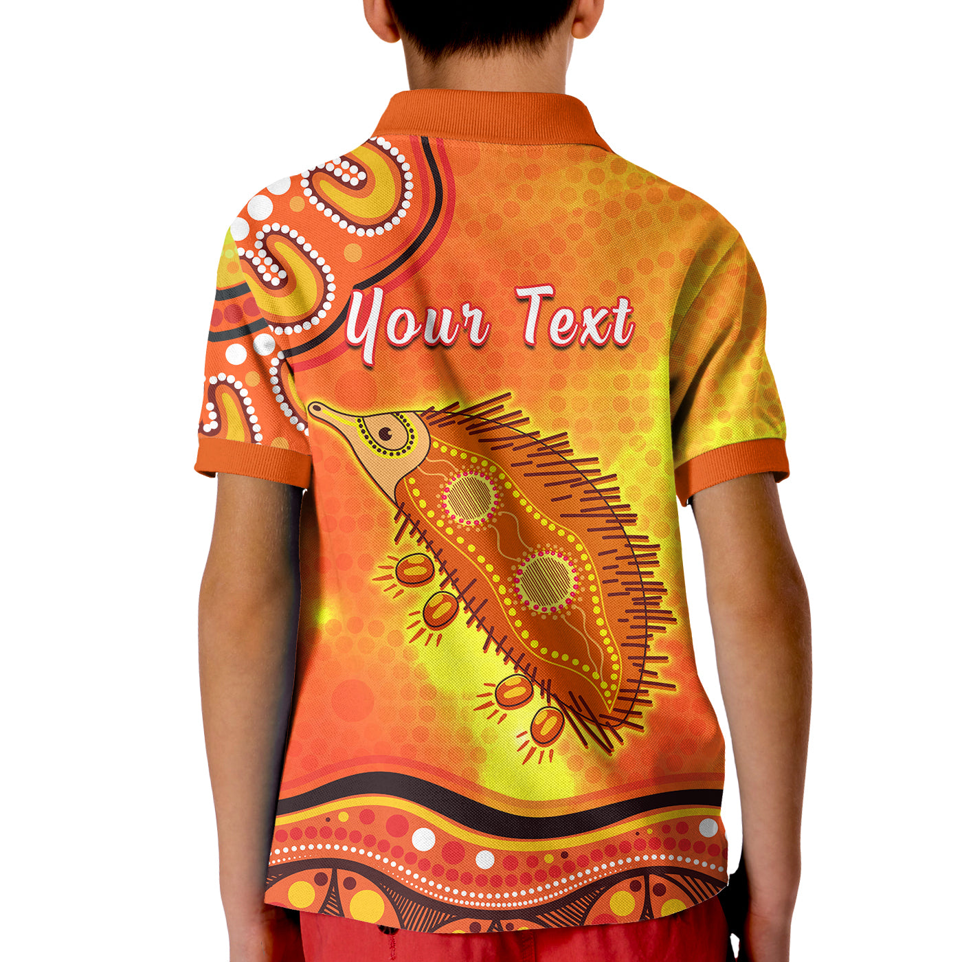 custom-personalised-echidna-aboriginal-polo-shirt-kid-australian-animal