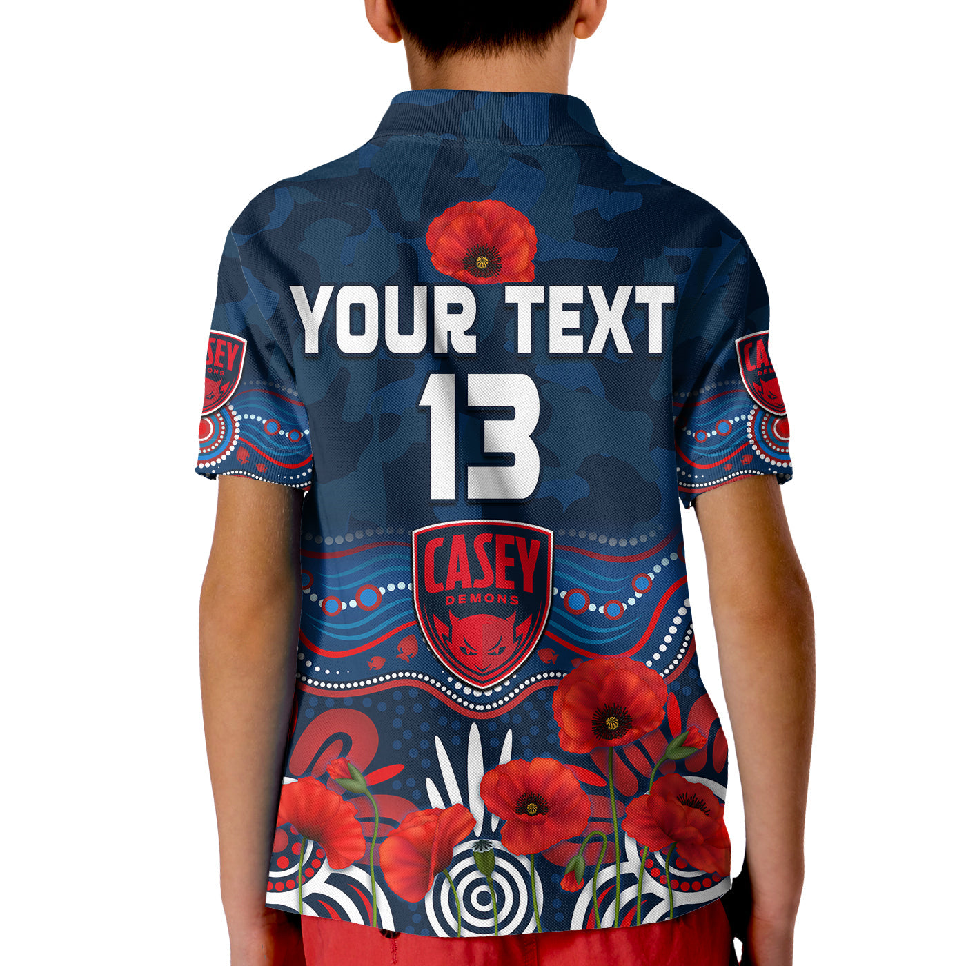custom-text-and-number-demons-anzac-2022-polo-shirt-kid-casey-football-aboriginal-poppy