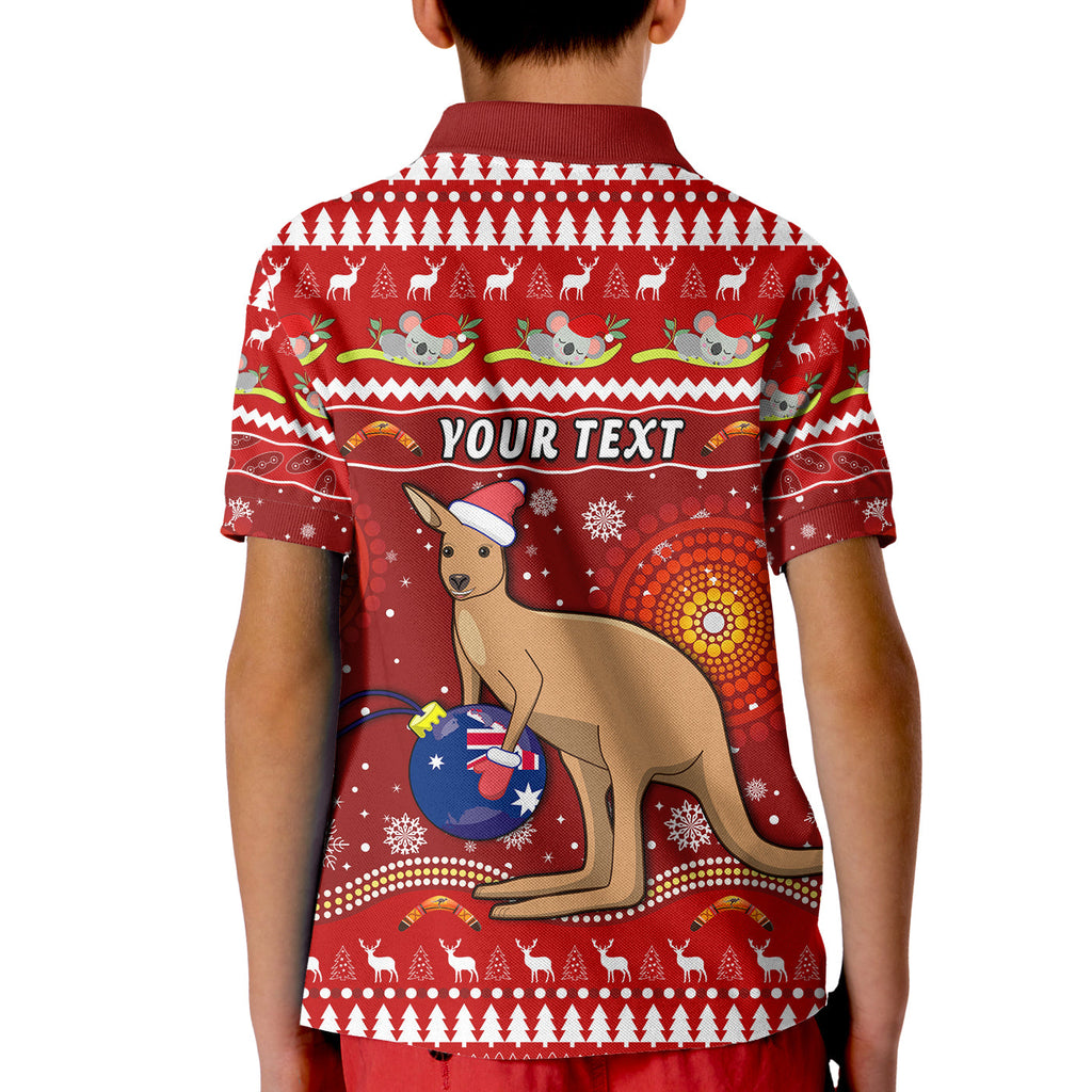 custom-personalised-australia-christmas-polo-shirt-kid-aboriginal-kangaroo