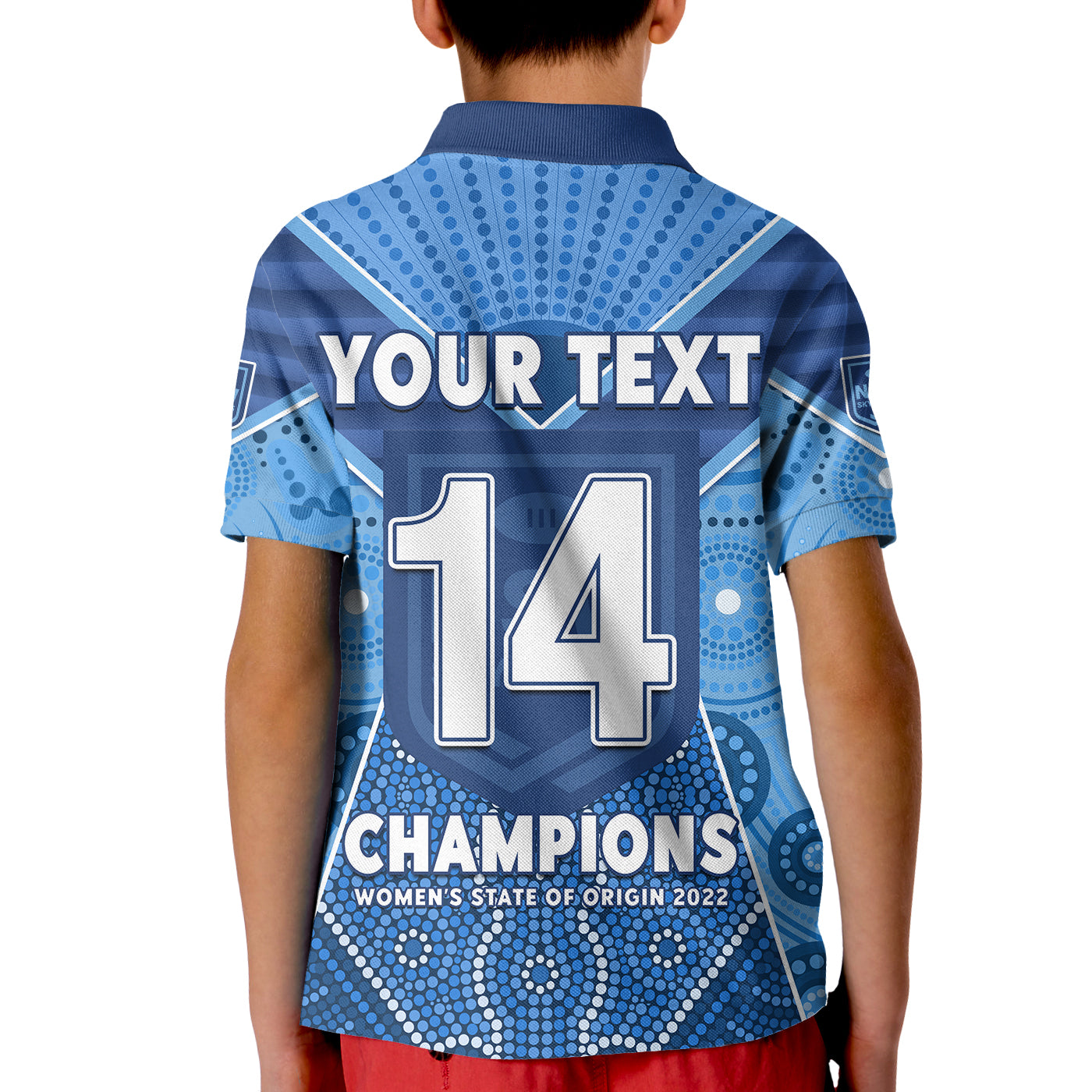 (Custom Text And Number) NSW Sky Blues Polo Shirt KID The Champions Womens State Of Origin 2022 LT14