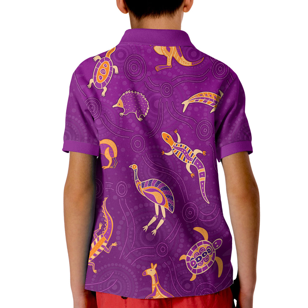 aboriginal-art-polo-shirt-kid-animals-australia-version-purple