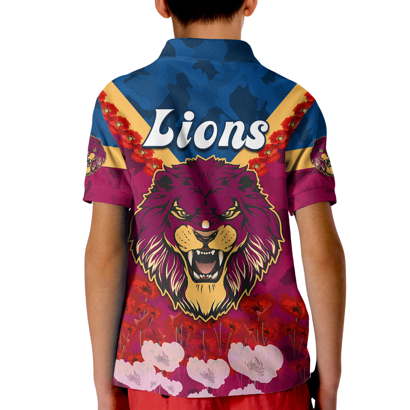 lions-anzac-2022-polo-shirt-kid-brisbane-brissie-poppy-flowers
