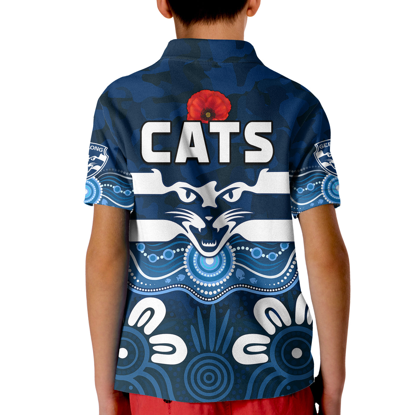 Cats Anzac 2022 Polo Shirt Geelong Football Aboriginal Poppy LT13