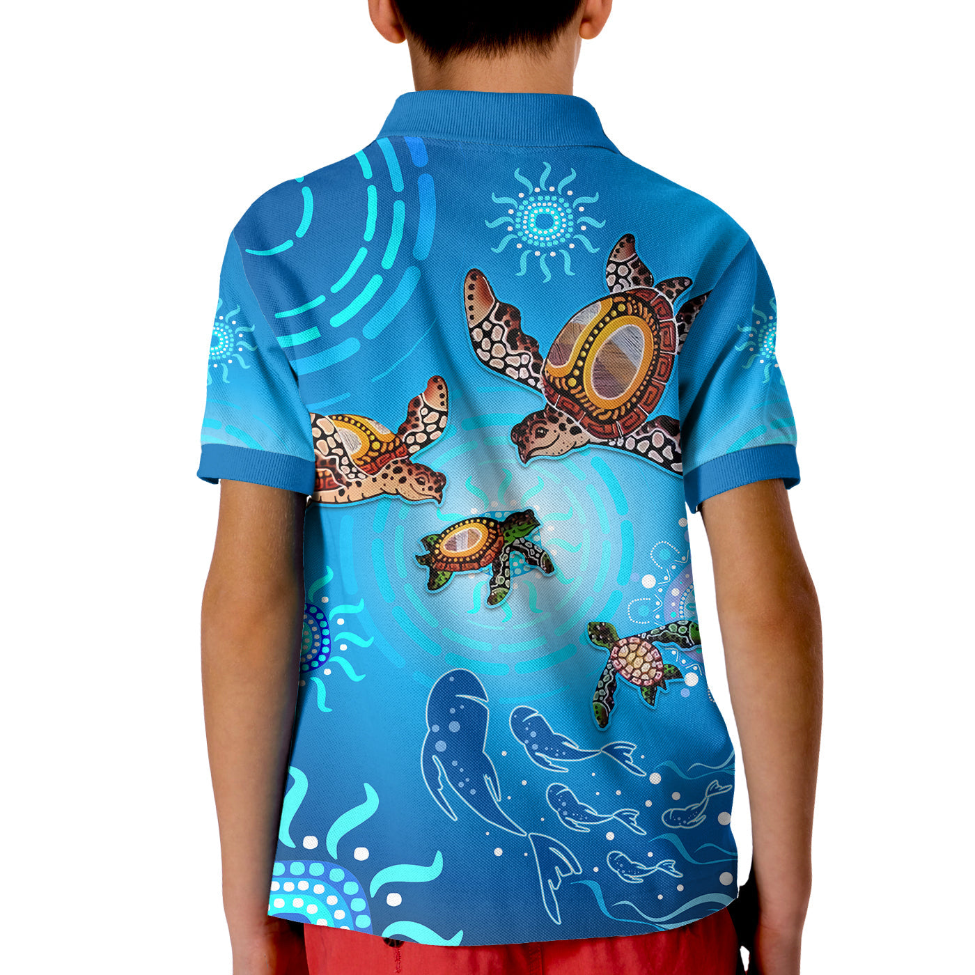 australian-aboriginal-polo-shirt-kid-happy-turtle-family-version-blue