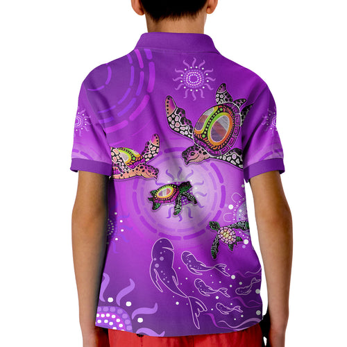 australian-aboriginal-polo-shirt-kid-happy-turtle-family-version-purple