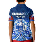 custom-personalised-kangaroos-anzac-2022-polo-shirt-kid-north-melbourne-football-aboriginal-poppy-flowers