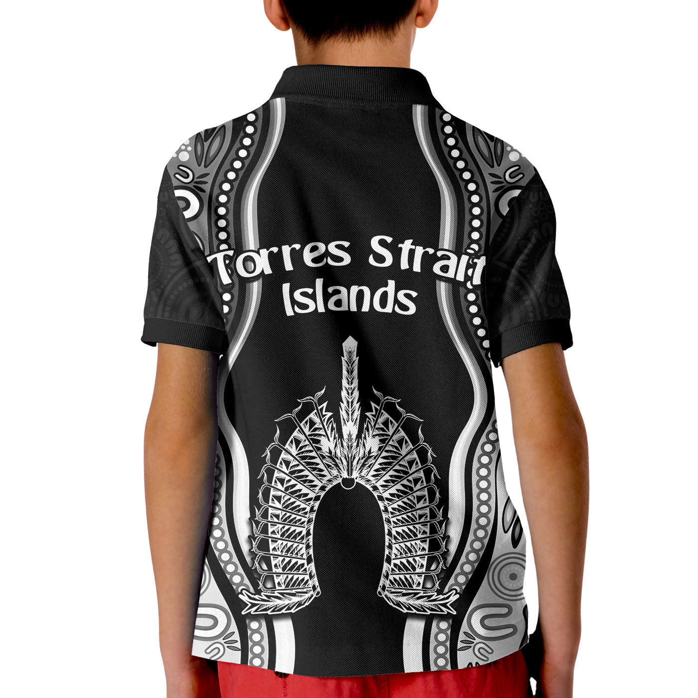 torres-strait-islands-polo-shirt-kid-the-dhari-mix-aboriginal-turtle-version-black