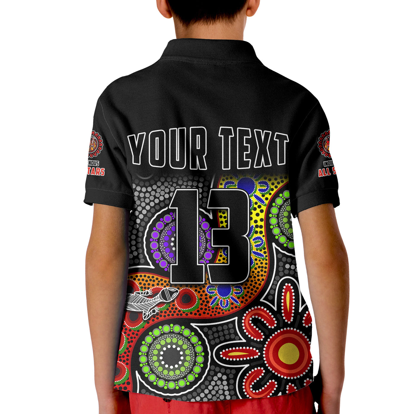 custom-text-and-number-all-stars-christmas-polo-shirt-kid-indigenous-dreamtime