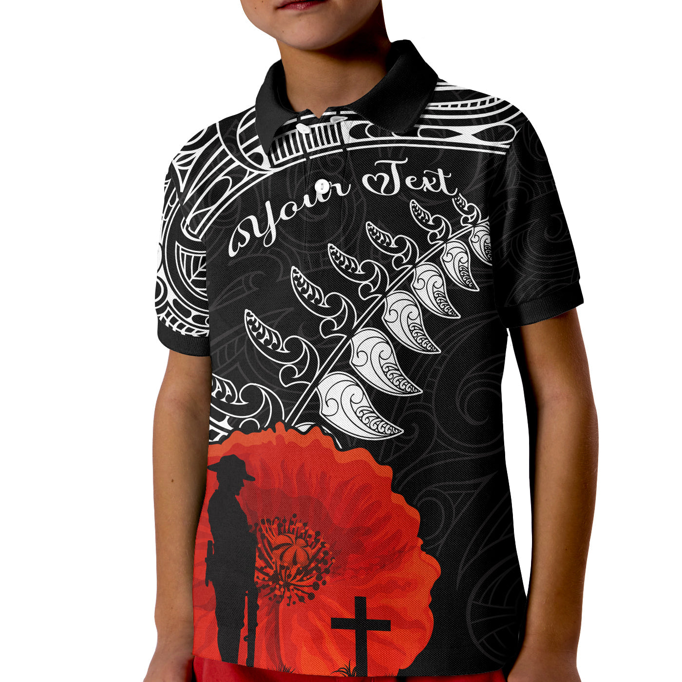 custom-personalised-new-zealand-anzac-2022-polo-shirt-maori-mix-fern-poppy