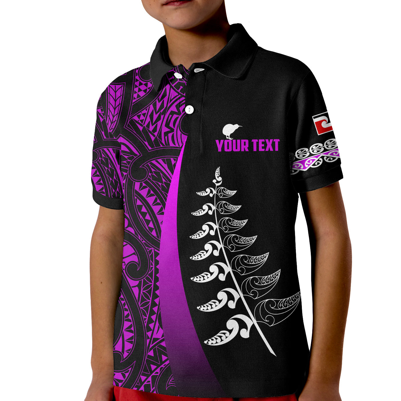 custom-personalised-waitangi-day-polo-shirt-maori-mix-fern-style-purple