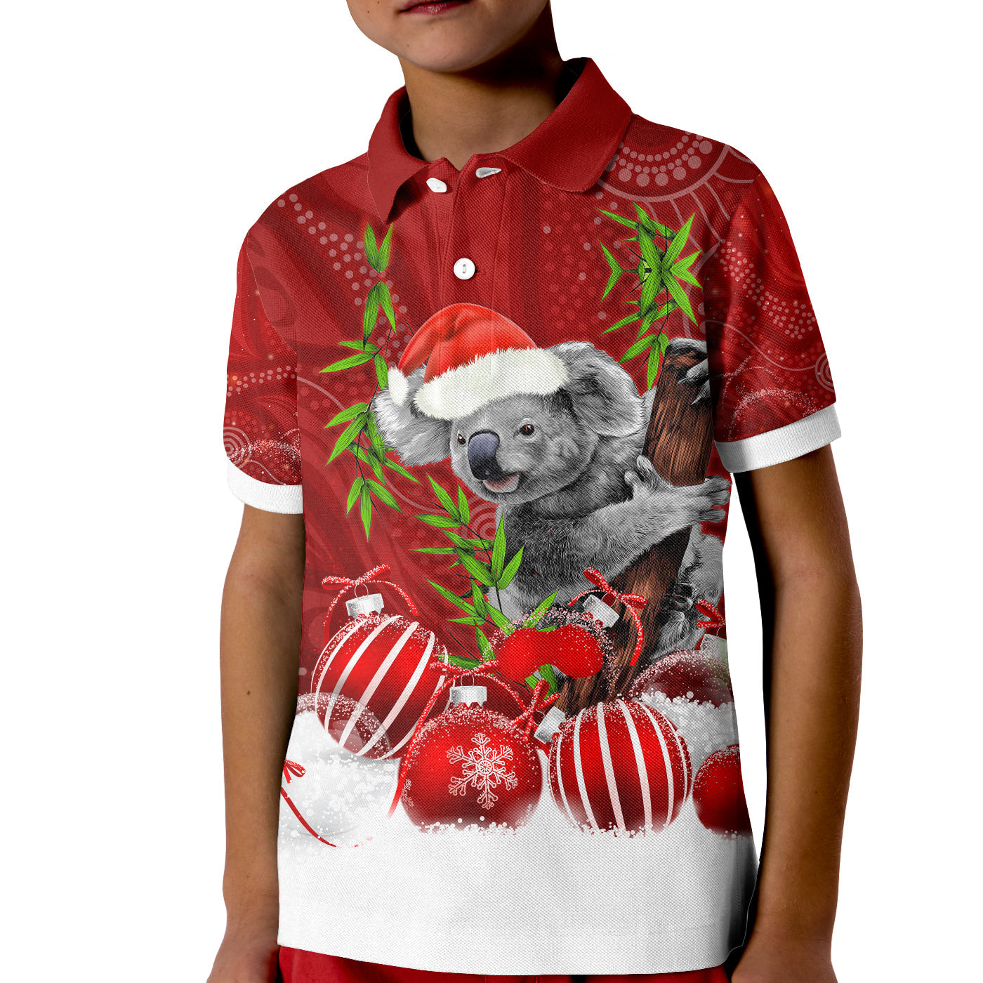 custom-personalised-australia-koala-aboriginal-polo-shirt-kid-merry-christmas