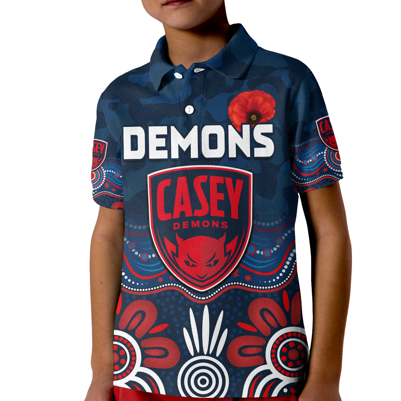 custom-text-and-number-demons-anzac-2022-polo-shirt-kid-casey-football-aboriginal-poppy