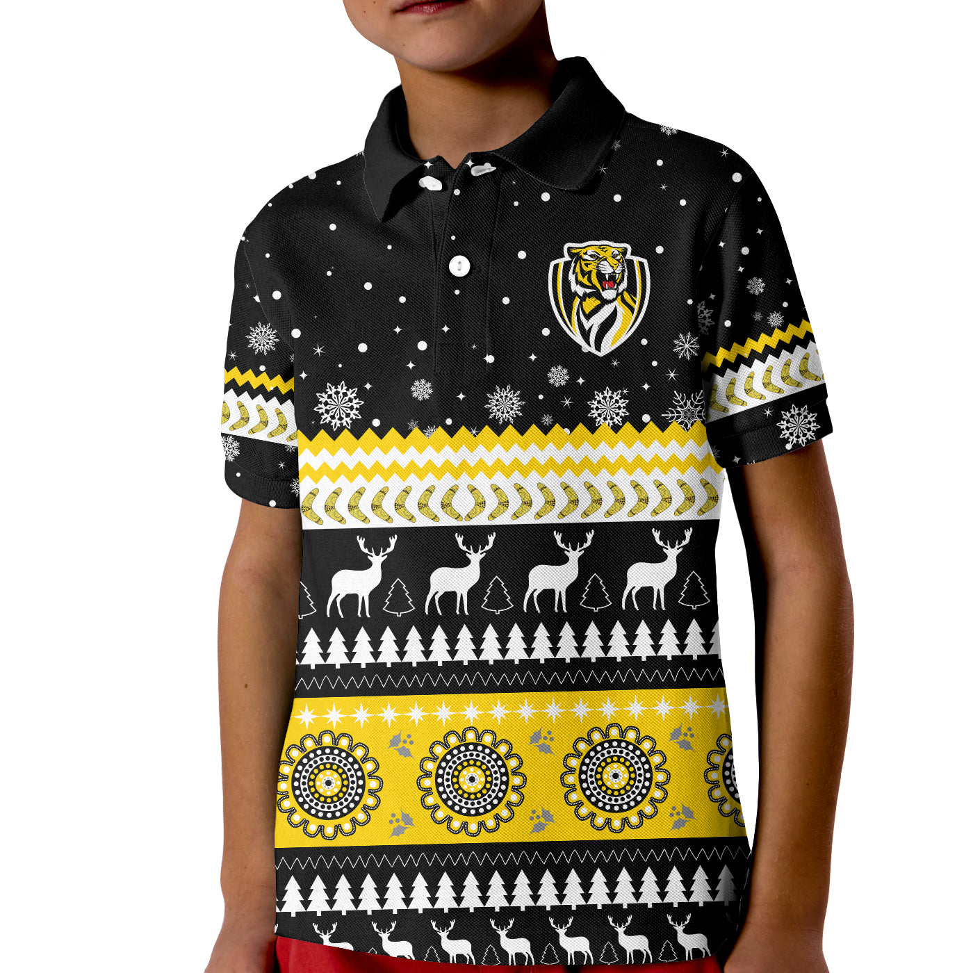 tigers-christmas-polo-shirt-kid-indigenous-richmond-football