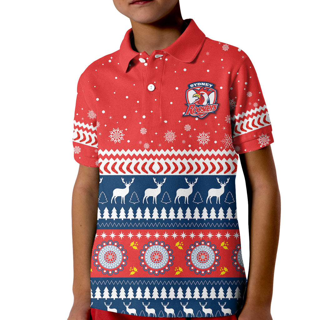custom-personalised-roosters-polo-shirt-kid-merry-christmas-sydney