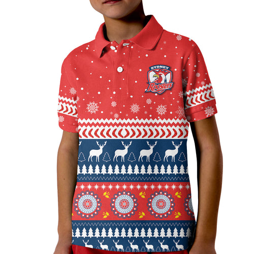 custom-personalised-roosters-polo-shirt-kid-merry-christmas-sydney