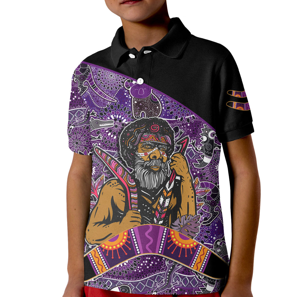 custom-personalised-australian-boomerang-polo-shirt-kid-indigenous-australia-purple-graceful