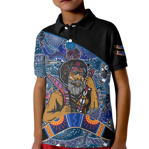 australian-boomerang-polo-shirt-kid-indigenous-australia-blue-graceful