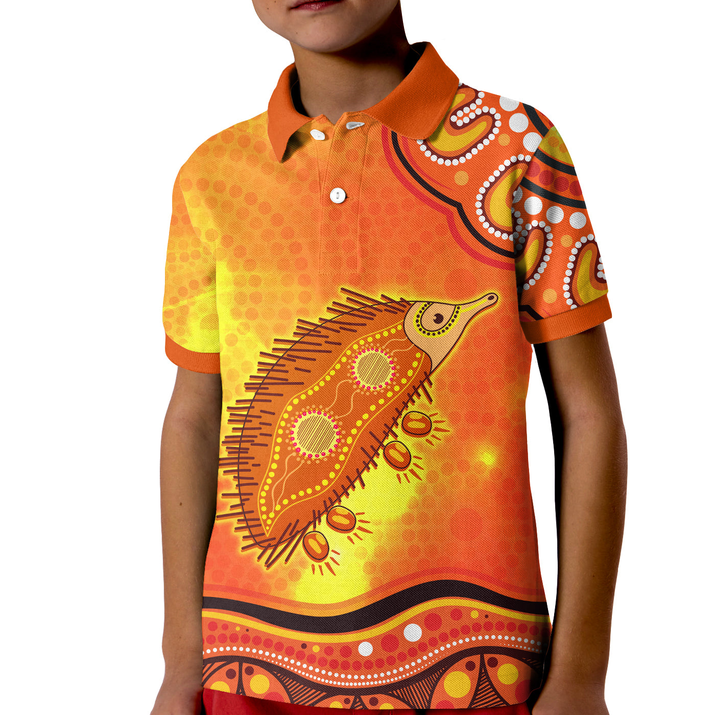 custom-personalised-echidna-aboriginal-polo-shirt-kid-australian-animal