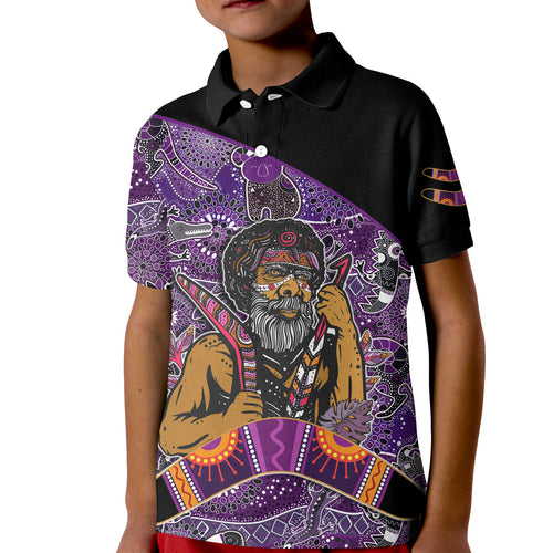 australian-boomerang-polo-shirt-kid-indigenous-australia-purple-graceful