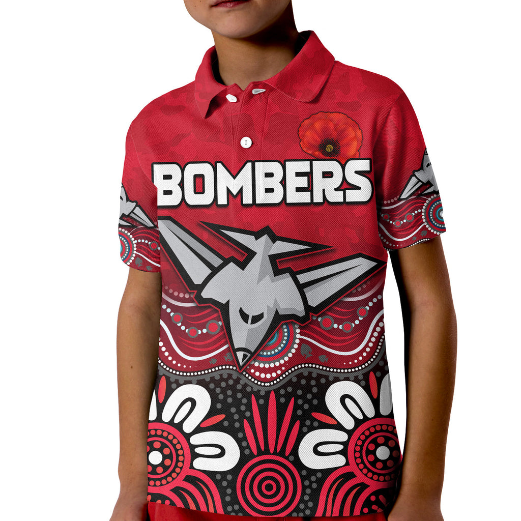 custom-text-and-number-bombers-anzac-2022-polo-shirt-kid-essendon-football-aboriginal-remember-them