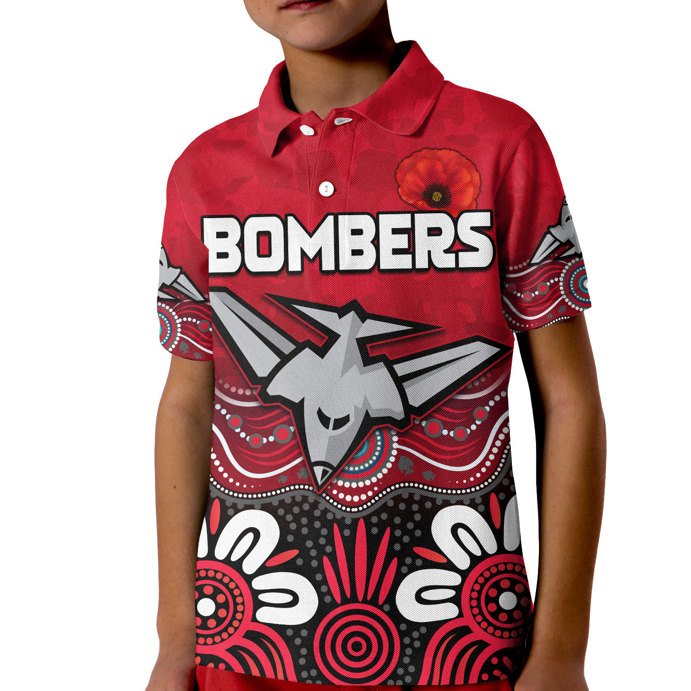 custom-text-and-number-bombers-anzac-2022-polo-shirt-kid-essendon-football-aboriginal-remember-them