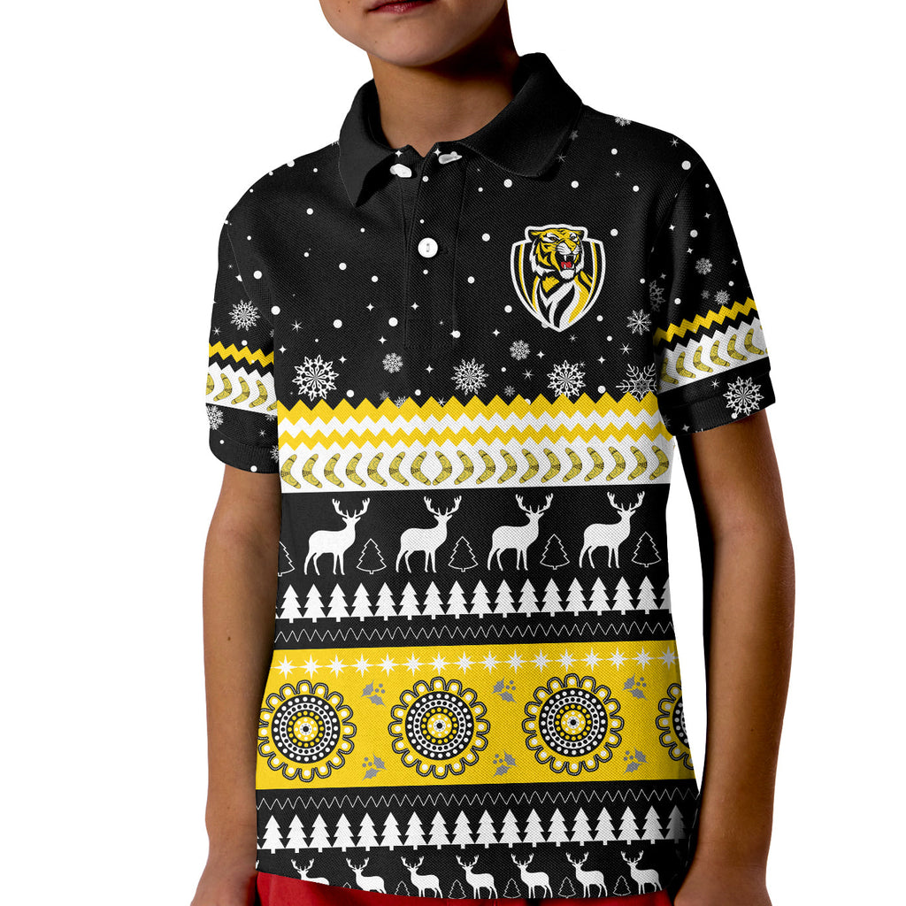 custom-personalised-tigers-christmas-polo-shirt-kid-indigenous-richmond-football