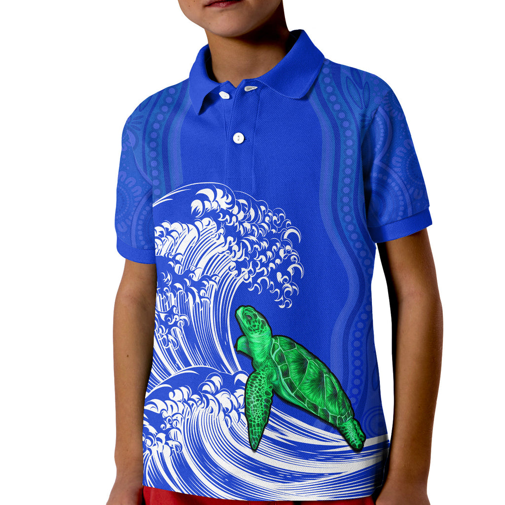 custom-personalised-torres-strait-islands-polo-shirt-kid-the-dhari-mix-aboriginal-turtle-version-blue