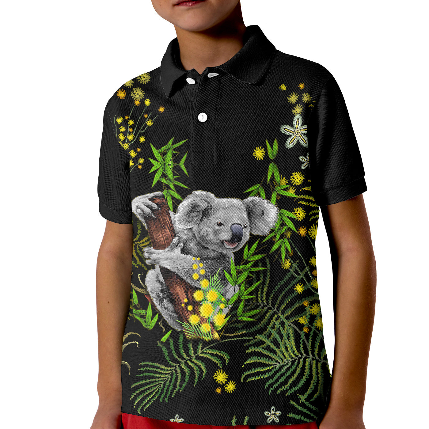 golden-wattle-polo-shirt-kid-koala-australia-acacia-pycnantha-version-simple