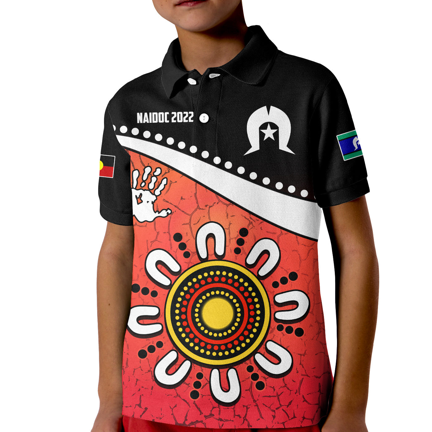naidoc-week-2022-polo-shirt-kid-torres-strait-islander-version-red-aboriginal-the-dhari
