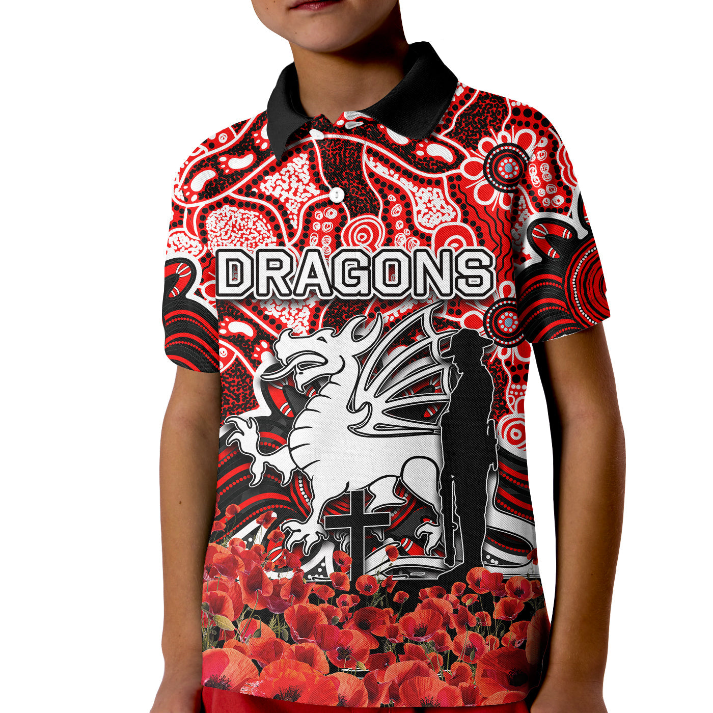 st-george-dragons-polo-shirt-kid-anzac-day-poppy-flowers-with-aboriginal