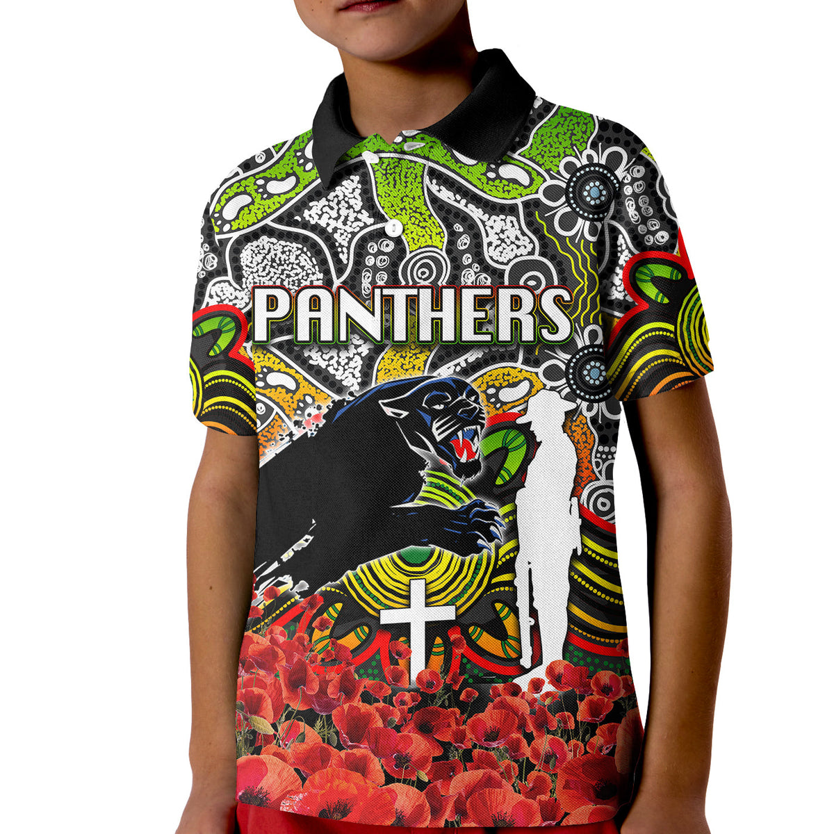 panthers-polo-shirt-kid-anzac-day-poppy-flowers-with-aboriginal