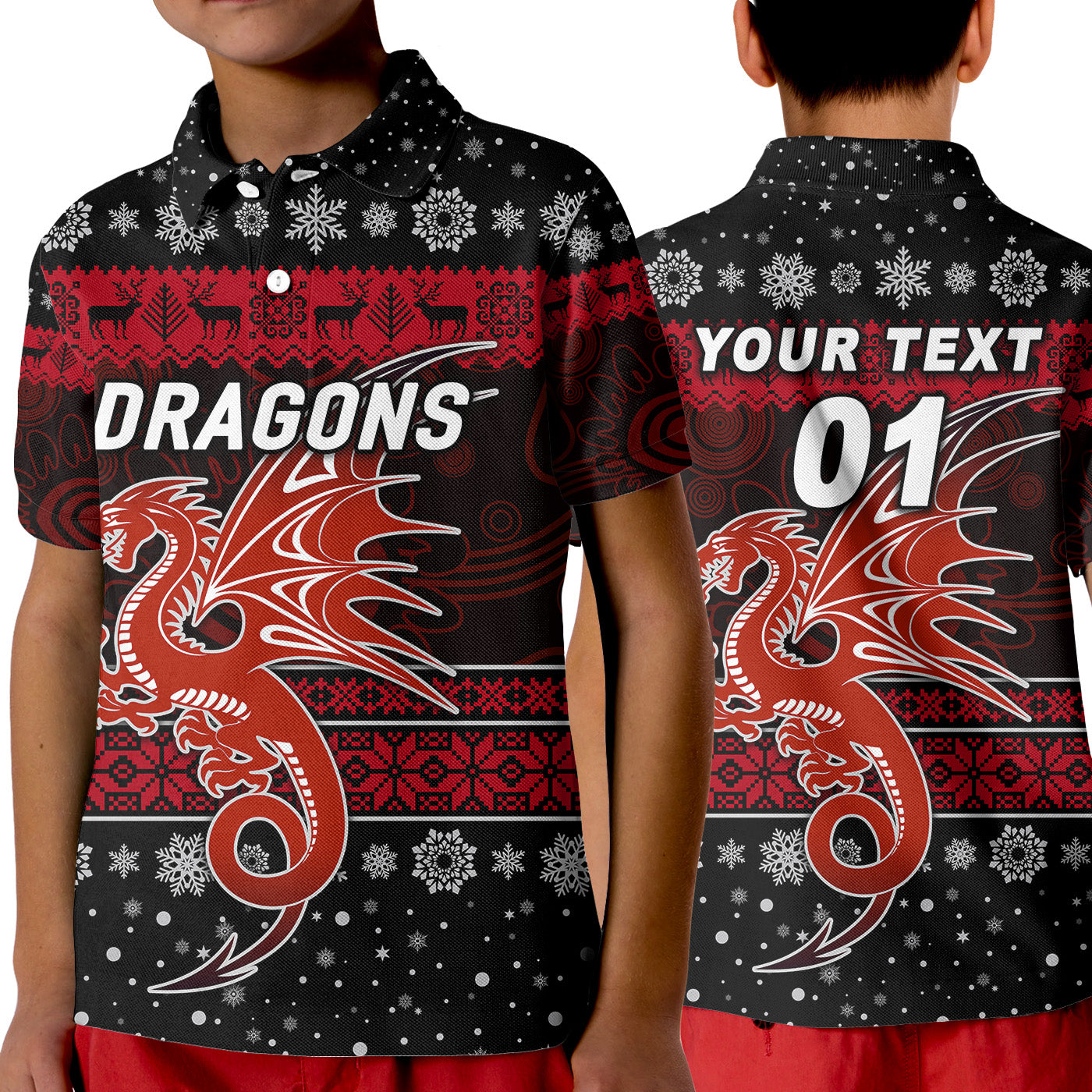 custom-personalised-st-george-illawarra-dragons-polo-shirt-kid-christmas-simple-style-black