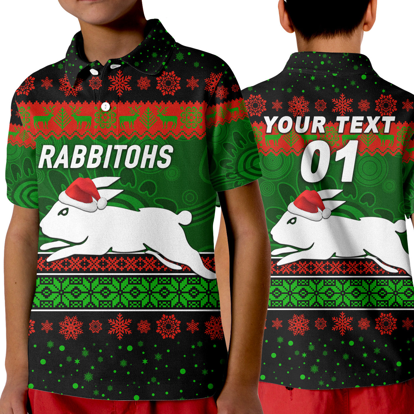 custom-personalised-south-sydney-rabbitohs-polo-shirt-kid-christmas-simple-style-black