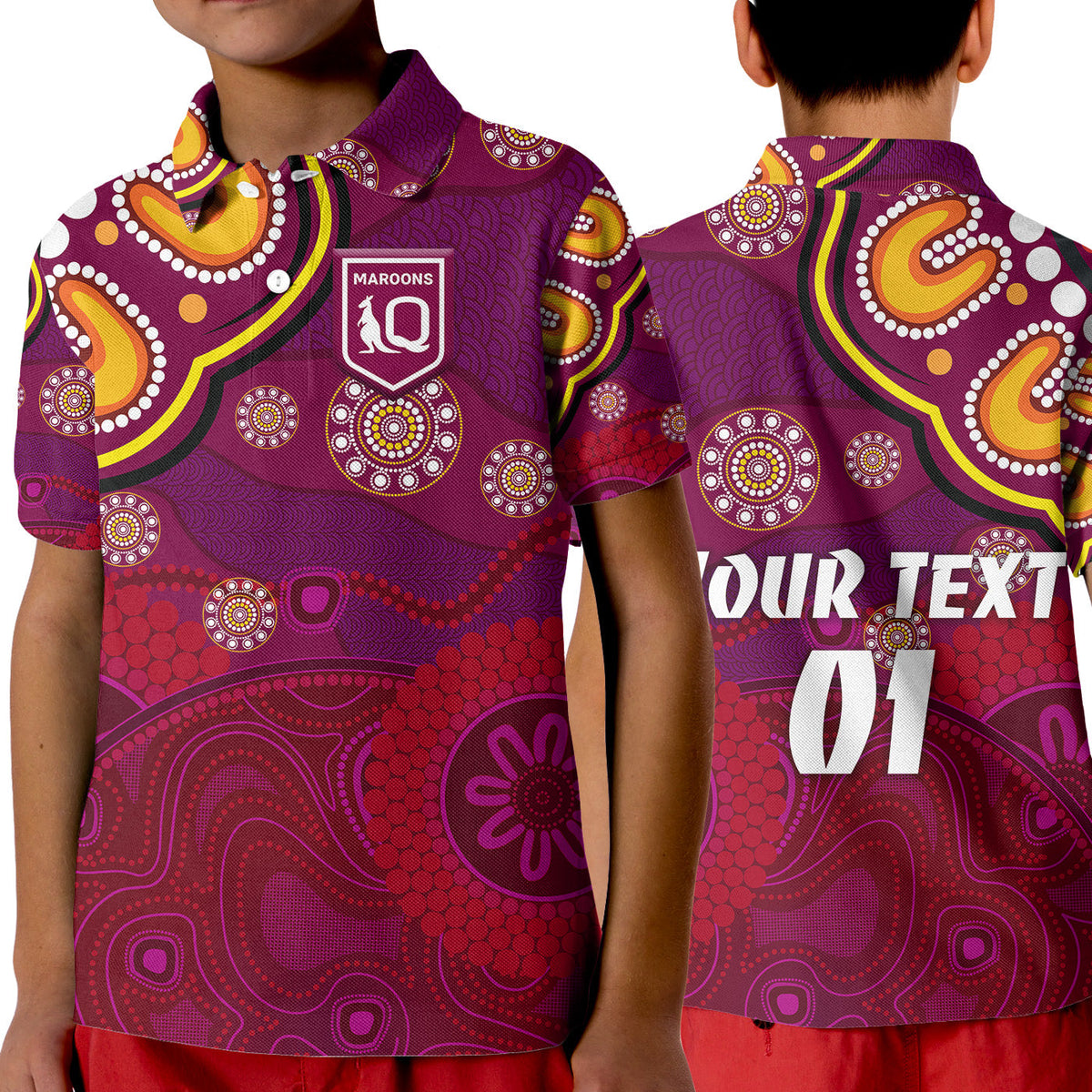 custom-personalised-queensland-maroons-aboriginal-polo-shirt-kid-indigenous-vibes