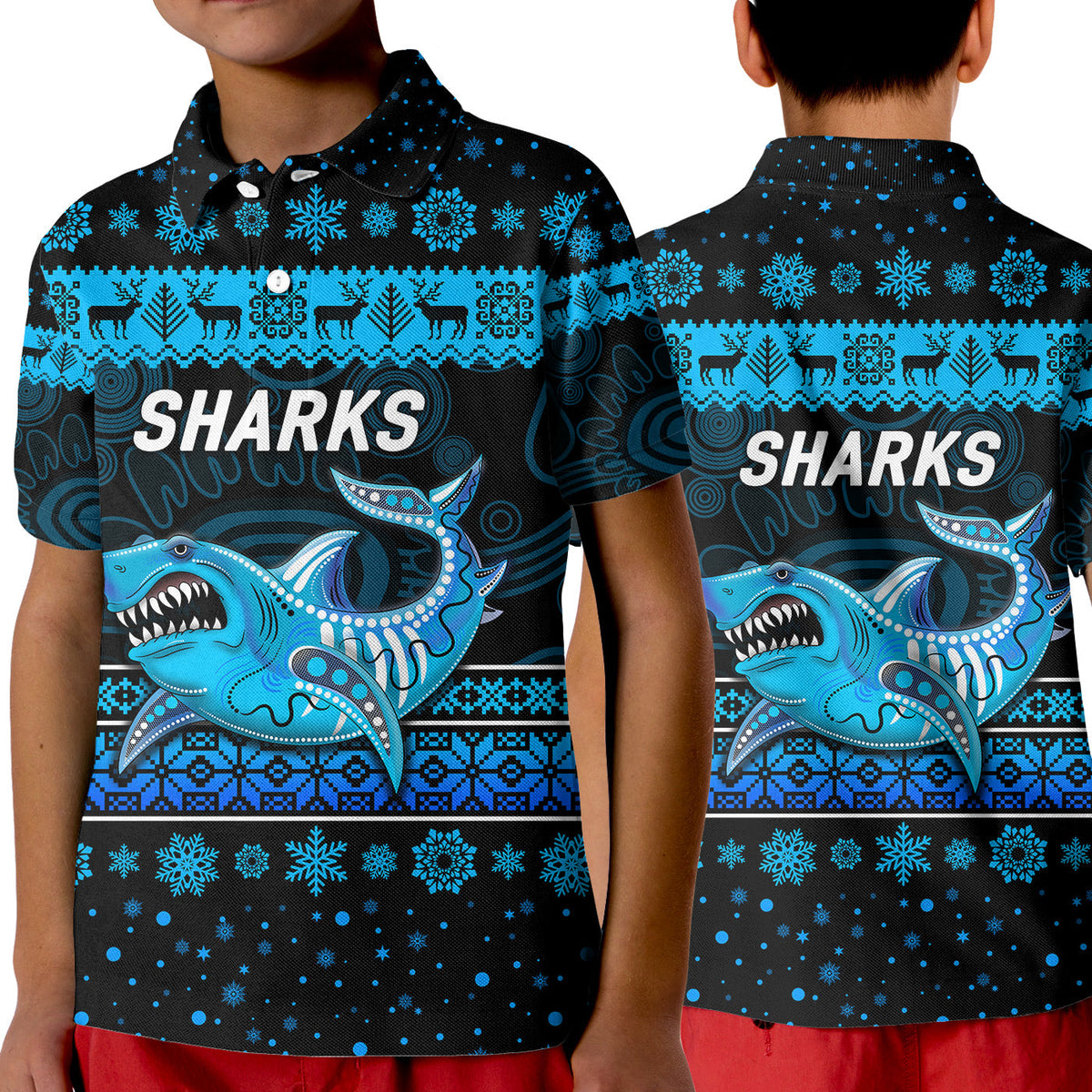 cronulla-sutherland-sharks-polo-shirt-kid-christmas-simple-style-black