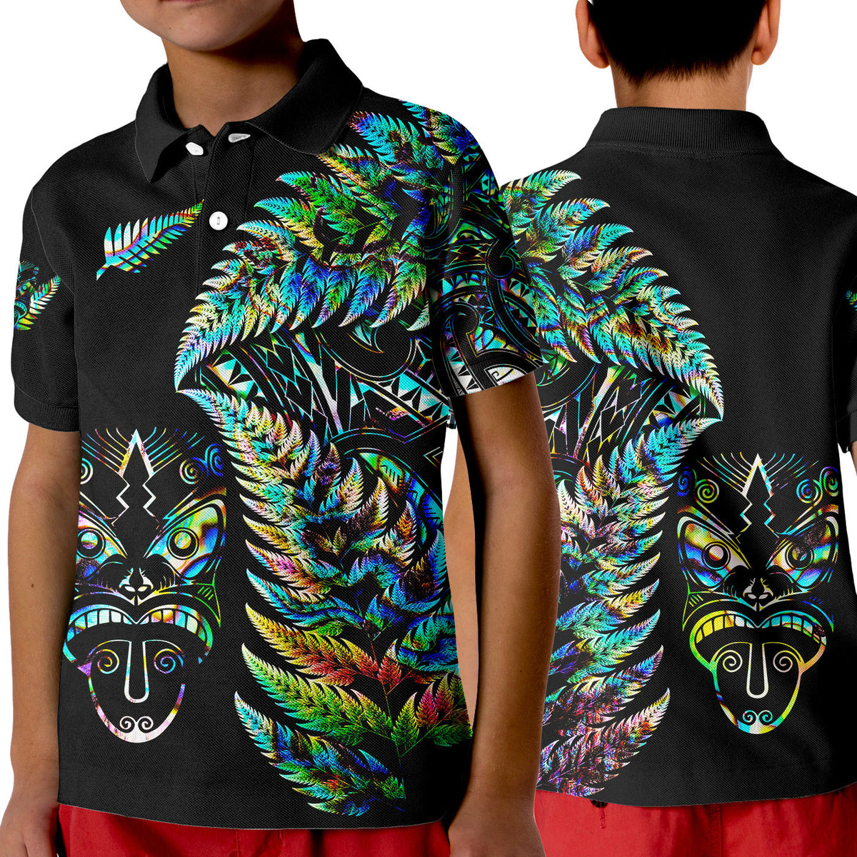 new-zealand-haka-rugby-maori-polo-shirt-kid-silver-fern-vibes-paua-shell