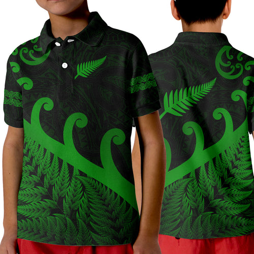 new-zealand-rugby-maori-polo-shirt-kid-silver-fern-koru-vibes-green