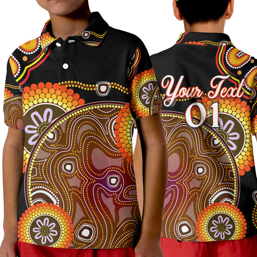 custom-personalised-aboriginal-polo-shirt-kid-sun-rise-indigenous-vibes
