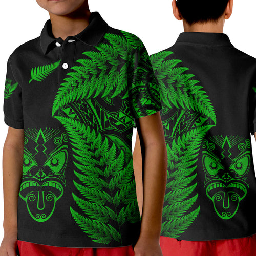 new-zealand-haka-rugby-maori-polo-shirt-kid-silver-fern-vibes-green