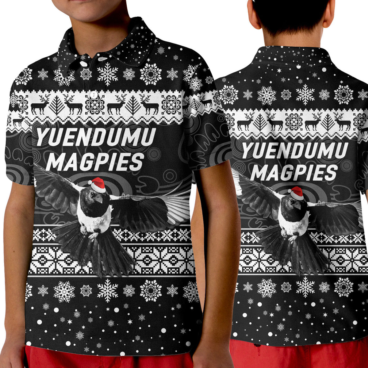 yuendumu-magpies-football-club-polo-shirt-kid-christmas-simple-style-black
