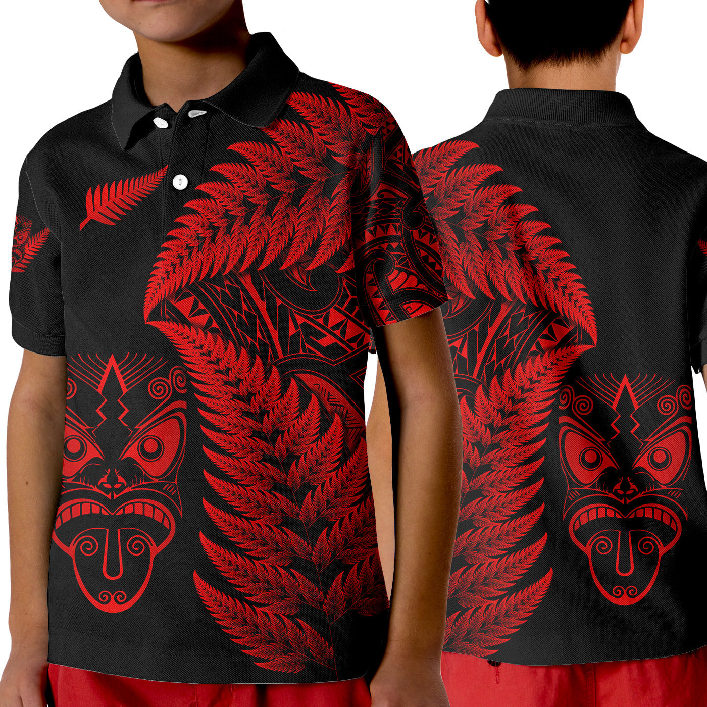 new-zealand-haka-rugby-maori-polo-shirt-kid-silver-fern-vibes-red
